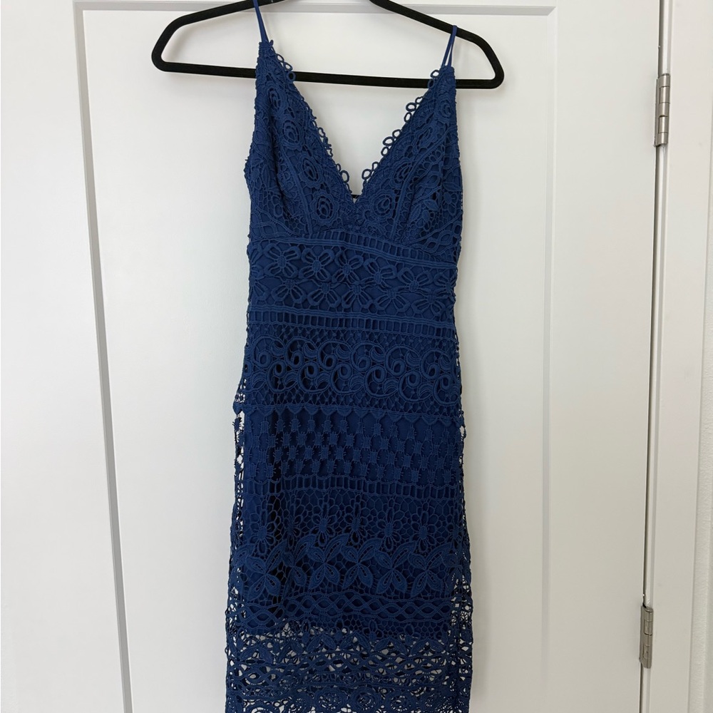 Lulu's Royal Blue Crochet Lace Midi Dress